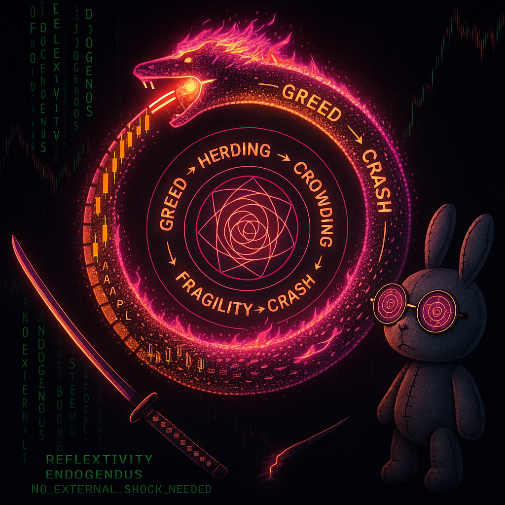 Exit door dissolving into particles as crowd rushes toward it representing liquidity evaporation