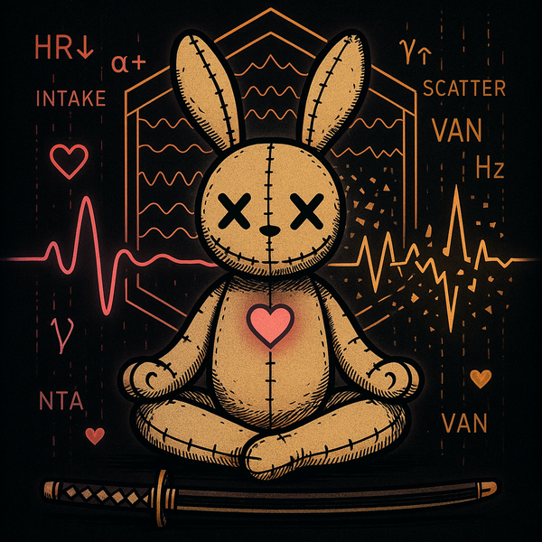 Split neural visualization showing calm bradycardia pattern versus scattered tachycardia with diffuse gamma connectivity