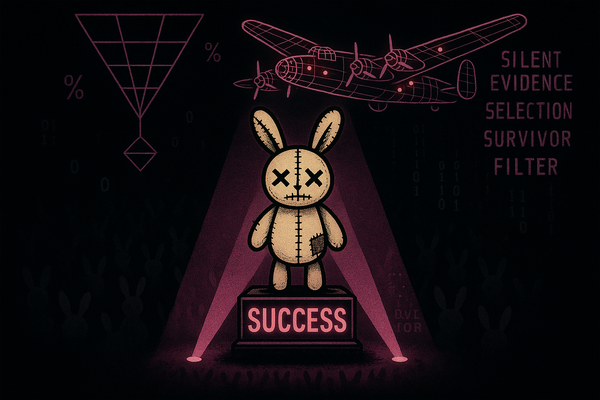 Neon pink spotlight illuminating few winners while shadows hide thousands of failures with bullet hole pattern overlay on black